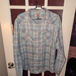Flag & Anthem Men's Casual Blue Plaid Button-Down Shirt